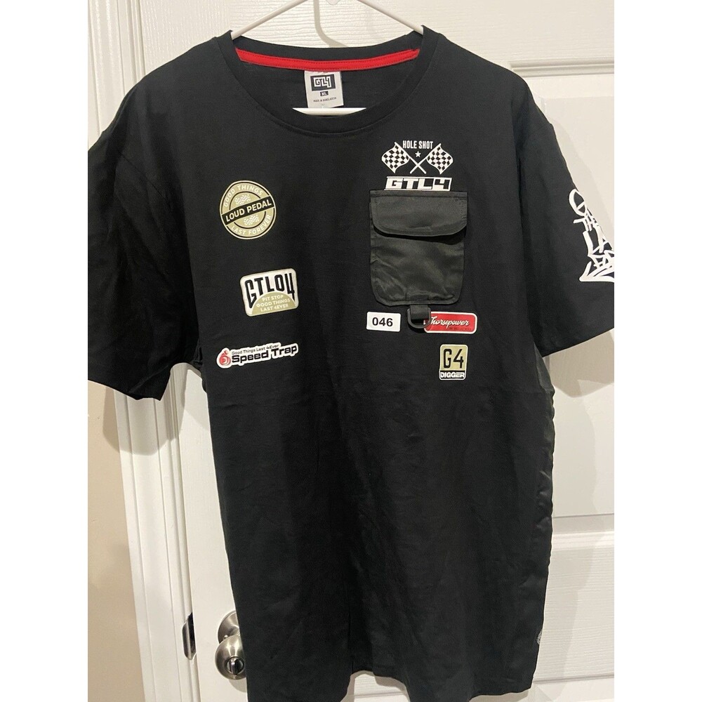 GTL4 Men's XL Black Graphic Patch Pocket Crew Neck Short Sleeve Cotton T-Shirt